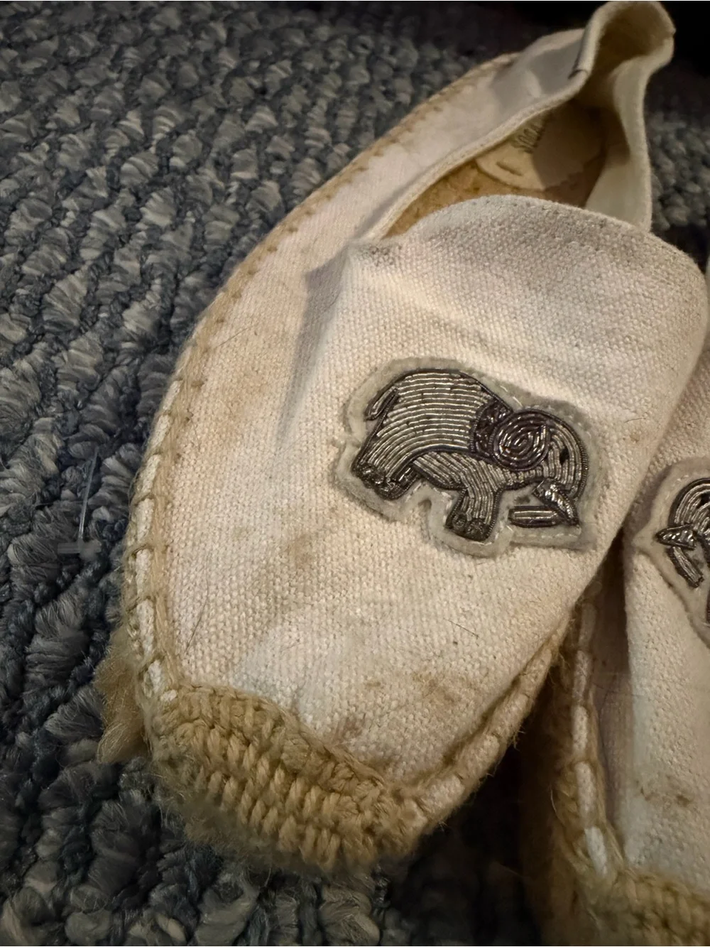 Soludos Cream Canvas Espadrilles with Elephant Embroidery